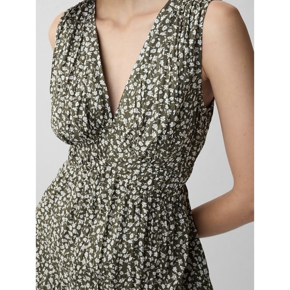 GAP Olive Green Floral Lined Midi Dress Size Small Cottagecore Boho Garden - Picture 4 of 11